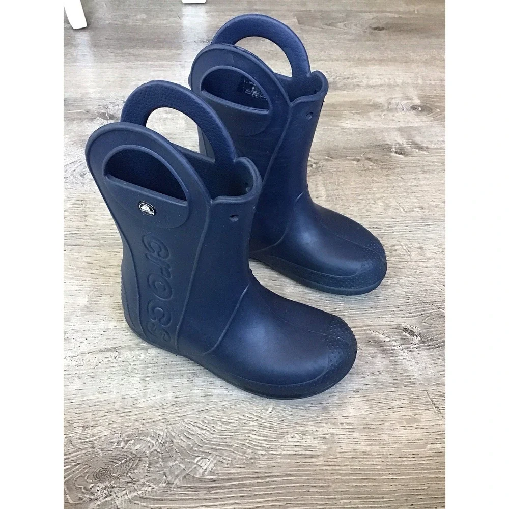 CROCS Handle It Rain Boots Child KIds Sz J3  Navy Blue Rubber Pull On Waterproof